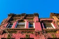 Looking up at the vine-covered facade of an old Harlem brownstone building, Manhattan, New York City, NY, USA Royalty Free Stock Photo