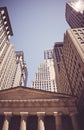 Looking up at Wall Street buildings, New York Royalty Free Stock Photo