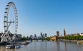 Looking West down the Thames River from the Golden Jubilee Bridge With Views of the London Eye, Parliament, and Big Ben Royalty Free Stock Photo