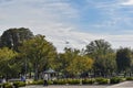 Looking at West Potomac Park from the Lincoln Memorial, an Airplane Can Be Seen Flying Over the Potomac River Royalty Free Stock Photo