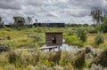 Lookout cabin at pond in Zwin Nature Reserve, Knokke-Heist, Belgium