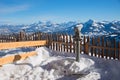 Lookout place at Hartkaiser mountain, with telescope, view to tirolean alps in winter