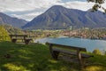 Lookout point with benches, view to rottach-egern, bavaria