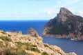 Lookout point Mirador Es Colomer at Cap de Formentor cliff coast and Mediterranean Sea, Majorca