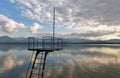 Lookout tower of Liptovska Mara lake. Liptovsky Trnovec village, Slovakia.