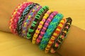 Loom band bracelets on girls arm Royalty Free Stock Photo