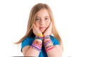 Loom rubber bands bracelets blond kid girl Royalty Free Stock Photo