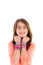 Loom rubber bands bracelets blond kid girl smile Royalty Free Stock Photo