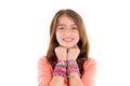 Loom rubber bands bracelets blond kid girl smile Royalty Free Stock Photo