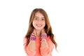 Loom rubber bands bracelets blond kid girl smile Royalty Free Stock Photo