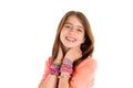 Loom rubber bands bracelets blond kid girl smile Royalty Free Stock Photo