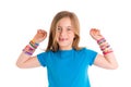 Loom rubber bands bracelets blond kid girl Royalty Free Stock Photo