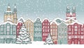 Looped animation of hand drawn snow covered houses