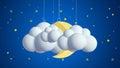 Looped cartoon lullabies animation, moon, stars, and clouds.