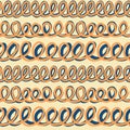 Looped lines vector seamless pattern. Modern abstract repeat background tile with bold orange and dark blue doodle loops