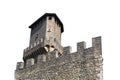 The loophole of the fortress in San Marino, isolated on a white background. Republic of San Marino in Italy, fortress wall Royalty Free Stock Photo
