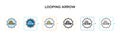 Looping arrow vector icon in 6 different modern styles. Black, two colored looping arrow icons designed in filled, outline, line