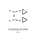 looping arrows with broken icon from user interface outline collection. Thin line looping arrows with broken icon isolated on
