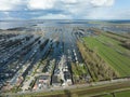 Loosdrechtse plassen harbour waterway canals and cultivated ditch nature near Vinkeveen Utrecht. Lake and water fields Royalty Free Stock Photo