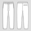 Loose fit joggers. Men`s casual wear. Vector technical sketch. Mockup template