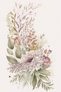 Loose Floral Border Bouquet in Pink and Cream Watercolor. Perfect for Invitations and Scrapbooking.