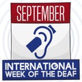 Loose-leaf Calendar with Deafness Symbol for International Deaf Week Celebration, Vector Illustration