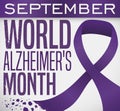 Eroded Text and Purple Ribbon to Celebrate World Alzheimer`s Month, Vector Illustration