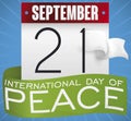 Calendar, Ribbon and White Flag for International Day of Peace, Vector Illustration