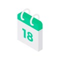 Loose leaf calendar isometric icon. Paper green reminder of year and day week. Royalty Free Stock Photo