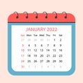 Loose-leaf Calendar Page. January 2022 With Dates. Vector Illustration