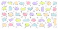 Loose line speech bubbles. Quote boxes, thought bubble, thinking text clouds and doodle message frame shapes. Blank