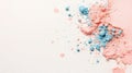 Loose powder makeup pastel pink and blue soft texture spread on white surface with small drops Royalty Free Stock Photo
