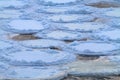 Loosely frozen ice floes on the river