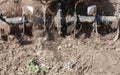 Loosens the soil cultivator close-up Royalty Free Stock Photo