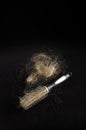 Loosing hair concept hairbrush full of hair with copy space