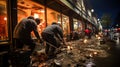 Looting and destructions. Looters seen breaking into the store