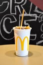 McDonald`s Large Fried Chicken Hamburger Menu + French Fries and Coke Drinks Royalty Free Stock Photo