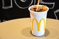 McDonald`s Large Fried Chicken Hamburger Menu + French Fries and Coke Drinks Royalty Free Stock Photo