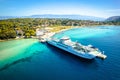 Lopar ferry harbor on Rab island aerial view Royalty Free Stock Photo