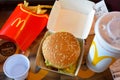 Big Mac, Double Cheese Hamburger Set In the fast food store at McDonald\'s Royalty Free Stock Photo