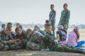 LOPBURI THAILAND, MARCH 24, 2019 : Thai cadets relax after completing the parachute training at Ban Tha Duea Drop Zone on March 24