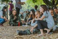 LOPBURI THAILAND, MARCH 23, 2019 : Thai cadets relax after completing the parachute training at Ban Tha Duea Drop Zone on March 23