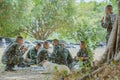 LOPBURI THAILAND, MARCH 24, 2019 : Thai cadets relax after completing the parachute training at Ban Tha Duea Drop Zone on March 24