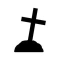 Lopsided black sinister cross on grave silhouette