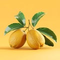 Loquat fruits with green leaves isolated on orange background