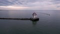 Lorain harbor light house in the middle of lake Erie in Ohio state, during twilight