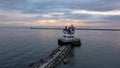 Lorain harbor light house in the middle of lake Erie, during twilight