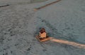 Lorain lighthouse at sunset by drone