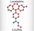 Loratadine C22H23ClN2O2 molecule. It is antihistamine, is used to treat allergies. Skeletal chemical formula