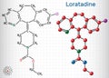 Loratadine C22H23ClN2O2 molecule. It is antihistamine, is used to treat allergies. Structural chemical formula and molecule model Royalty Free Stock Photo